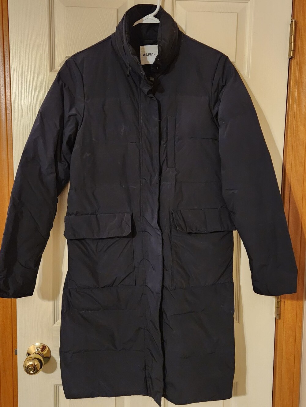 Aspesi Women's Emmina Long Down Jacket Size M Navy Italian Minimalist NO HOOD